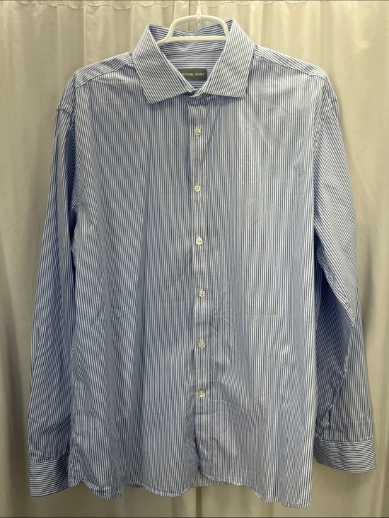 Michael Kors Other - Michael Kors Men’s Blue White Pinstripe Button Up Long Sleeve Shirt XL Slim Fit